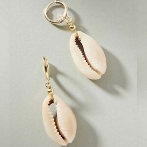 Anthropologie Cowrie Seashell Huggie Hoop Earrings